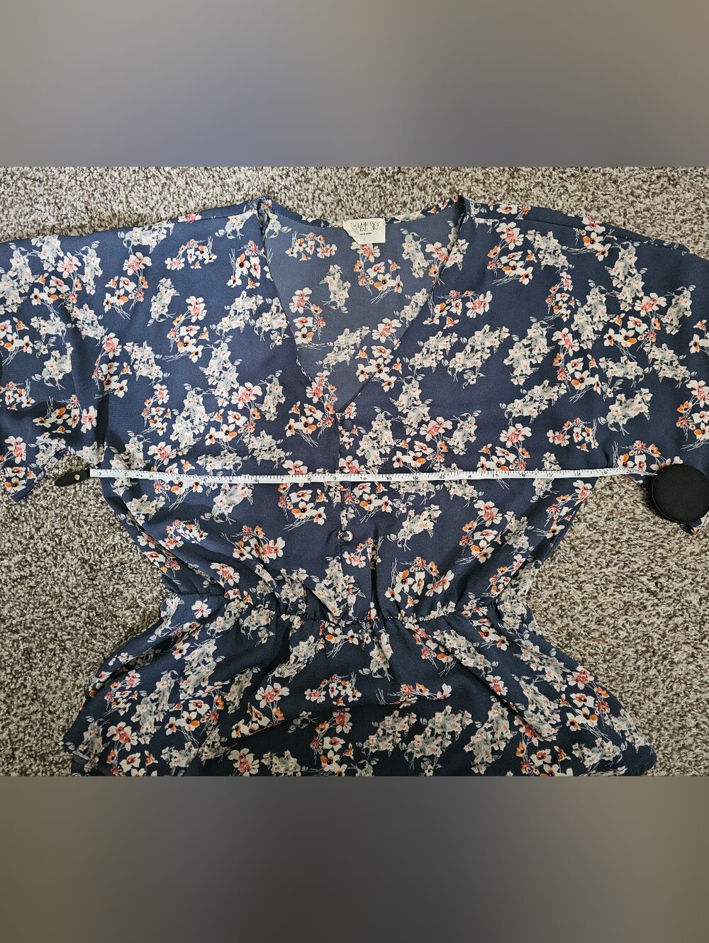 Sienna Sky Navy Floral V-Neck Peplum Blouse - Picture 3 of 4